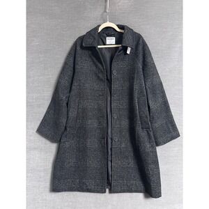 NEW Old Navy Car Coat L Grey Black Plaid Midi Trench Winter Classic Timeless